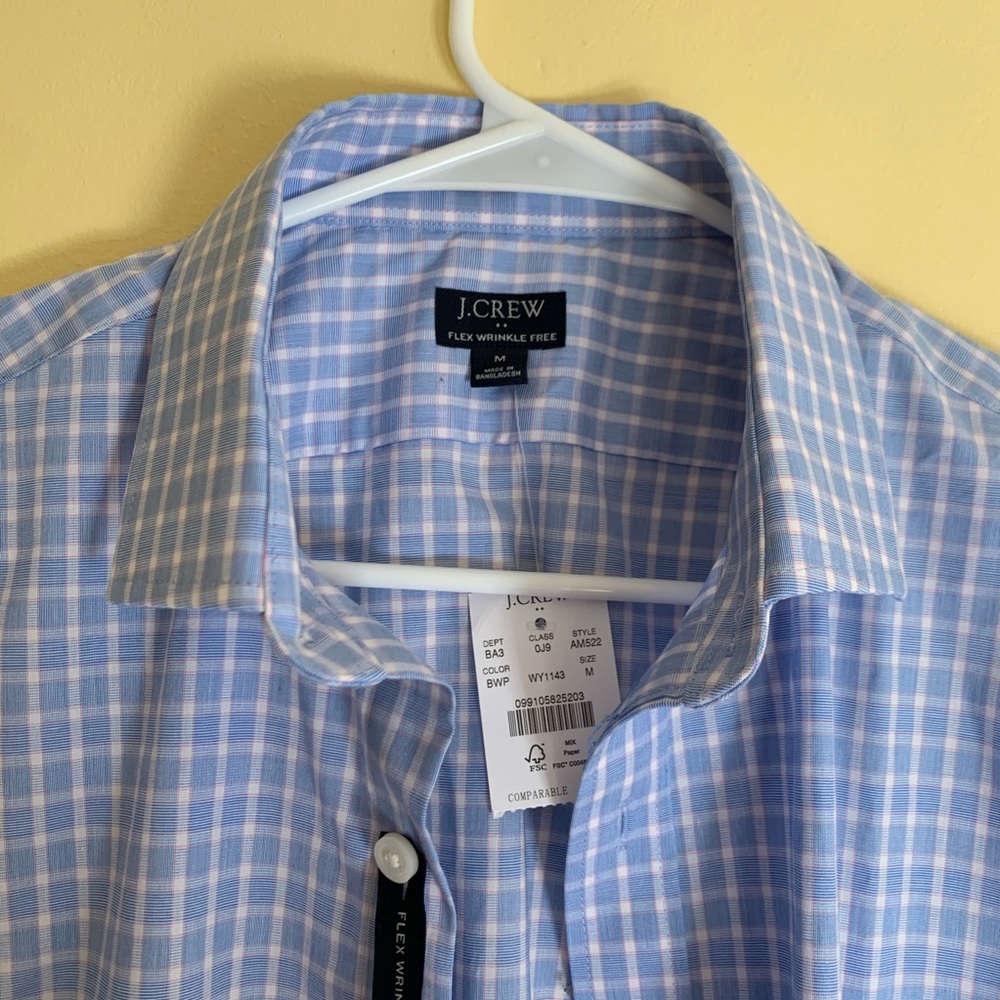 NWT J. Crew Men Blue Plaid Button Down Slim Wrinkle Free Shirt size M